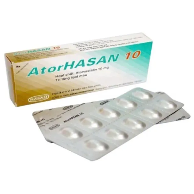 Atorhasan 10mg Hasan (H/100v) - Thuốc giảm cholesterol và triglycerid trong máu (10 vỉ x 10 viên)